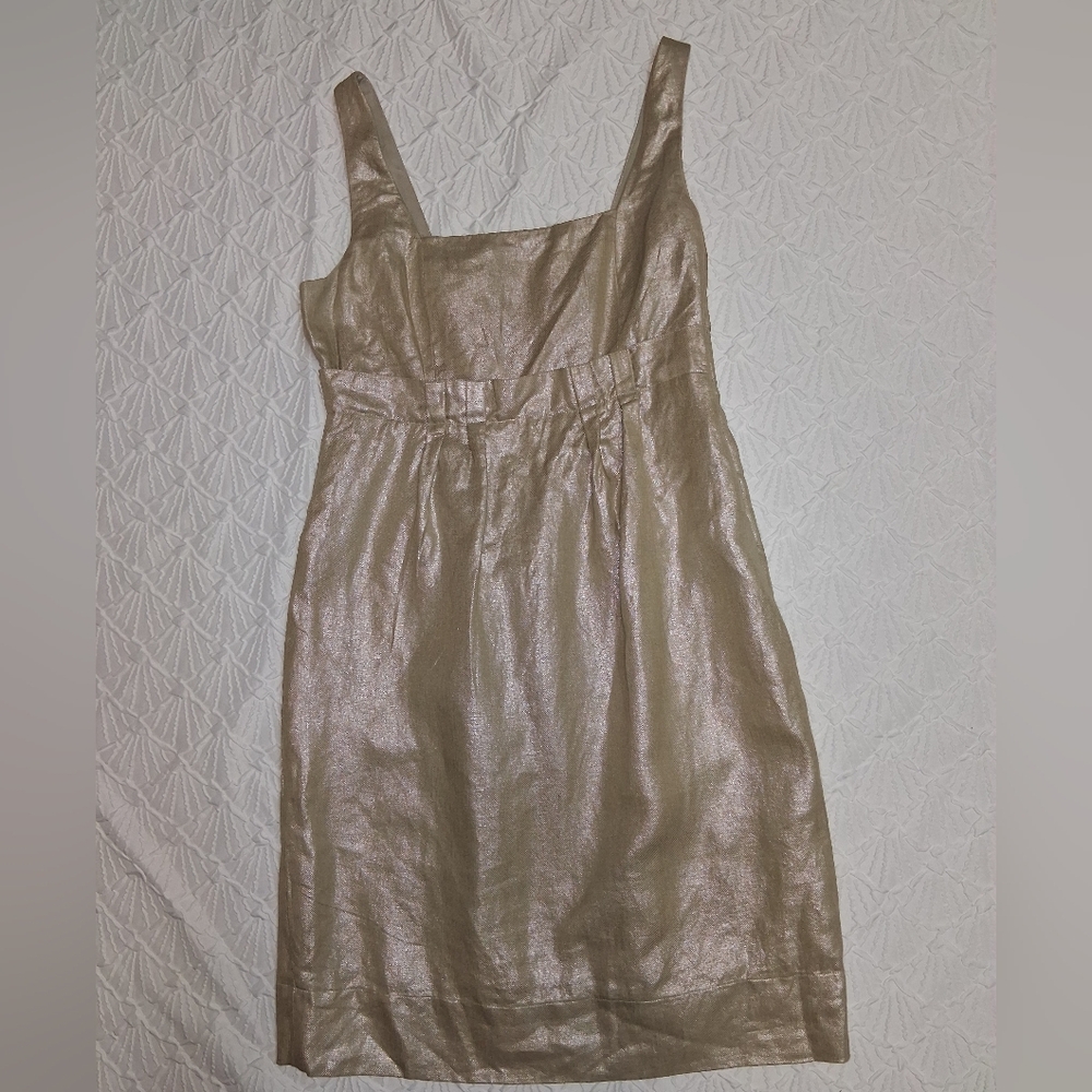 Kenneth Cole Reaction Shimmering Silver Metalic Obobe Knee  Midi Dress Sz 6 - Picture 16 of 16